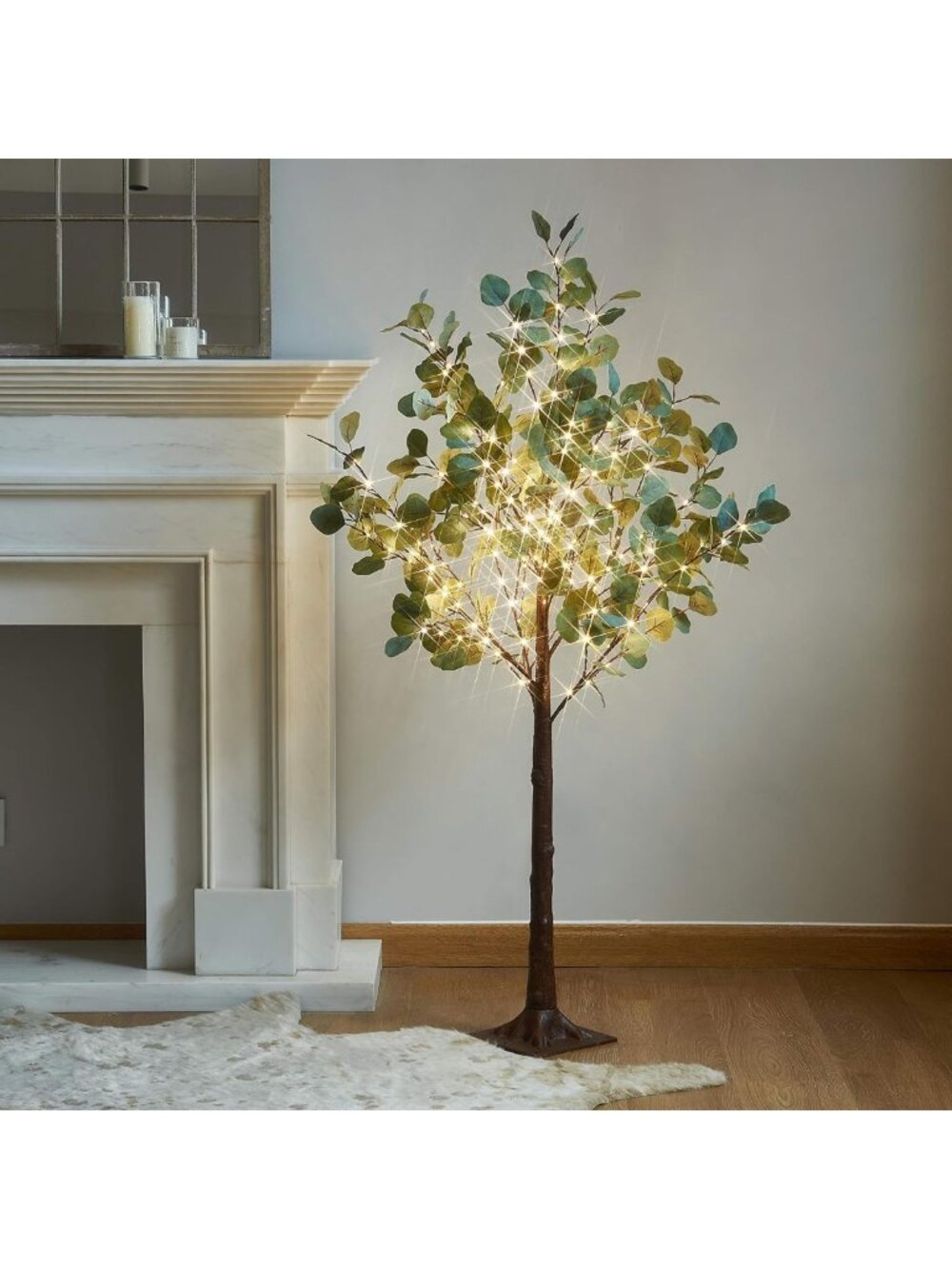 4FT Lighted Eucalyptus Tree with 160 Fairy Lights - Indoor/Outdoor Decor for
